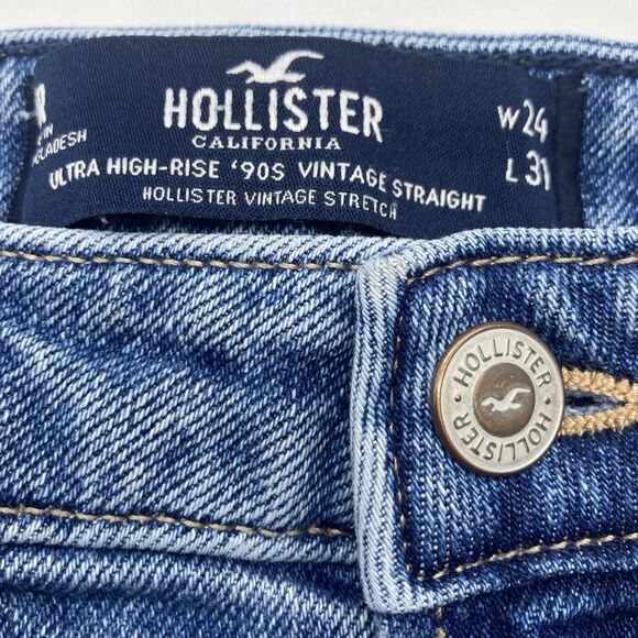 Hollister Womens 24” Waist Jeans Ultra High Rise Straight Leg Distressed Blue - Picture 10 of 12